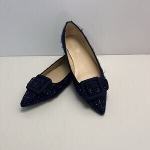 Nine West Jesikep 2 Navy Tweed Pointed Toe Ballet Flats Pre-owned Size 9.5